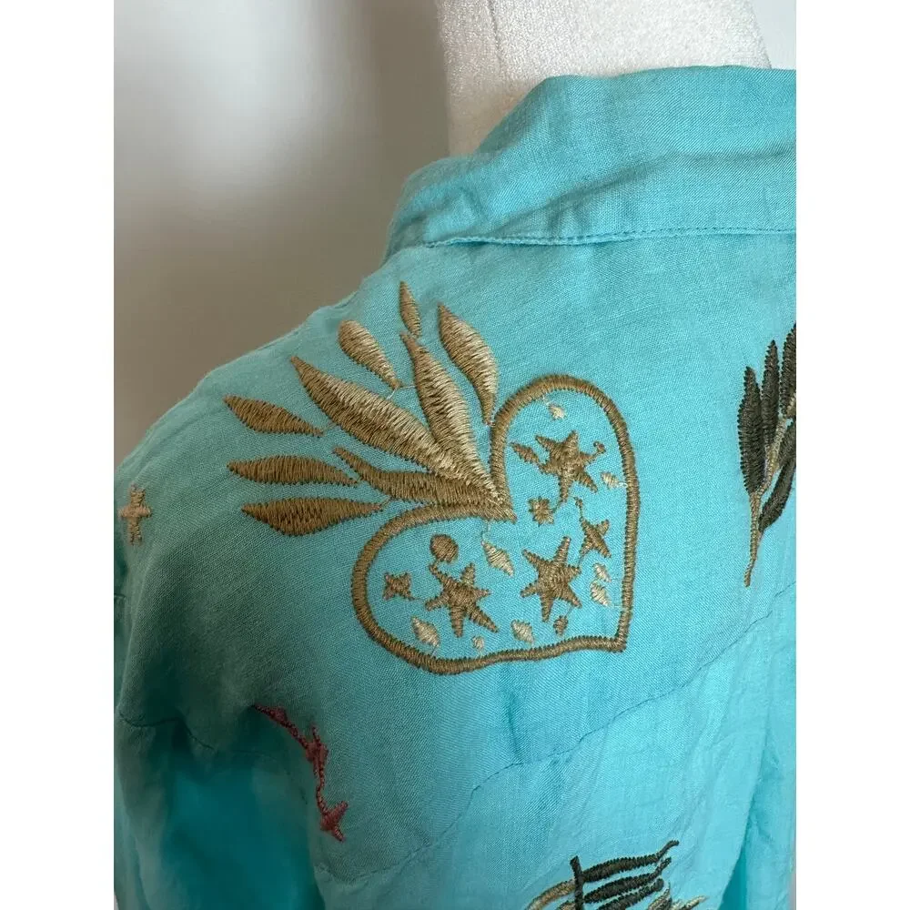 Johnny Was Embroidered Long Sleeve Button Down Shirt - Picture 10 of 13